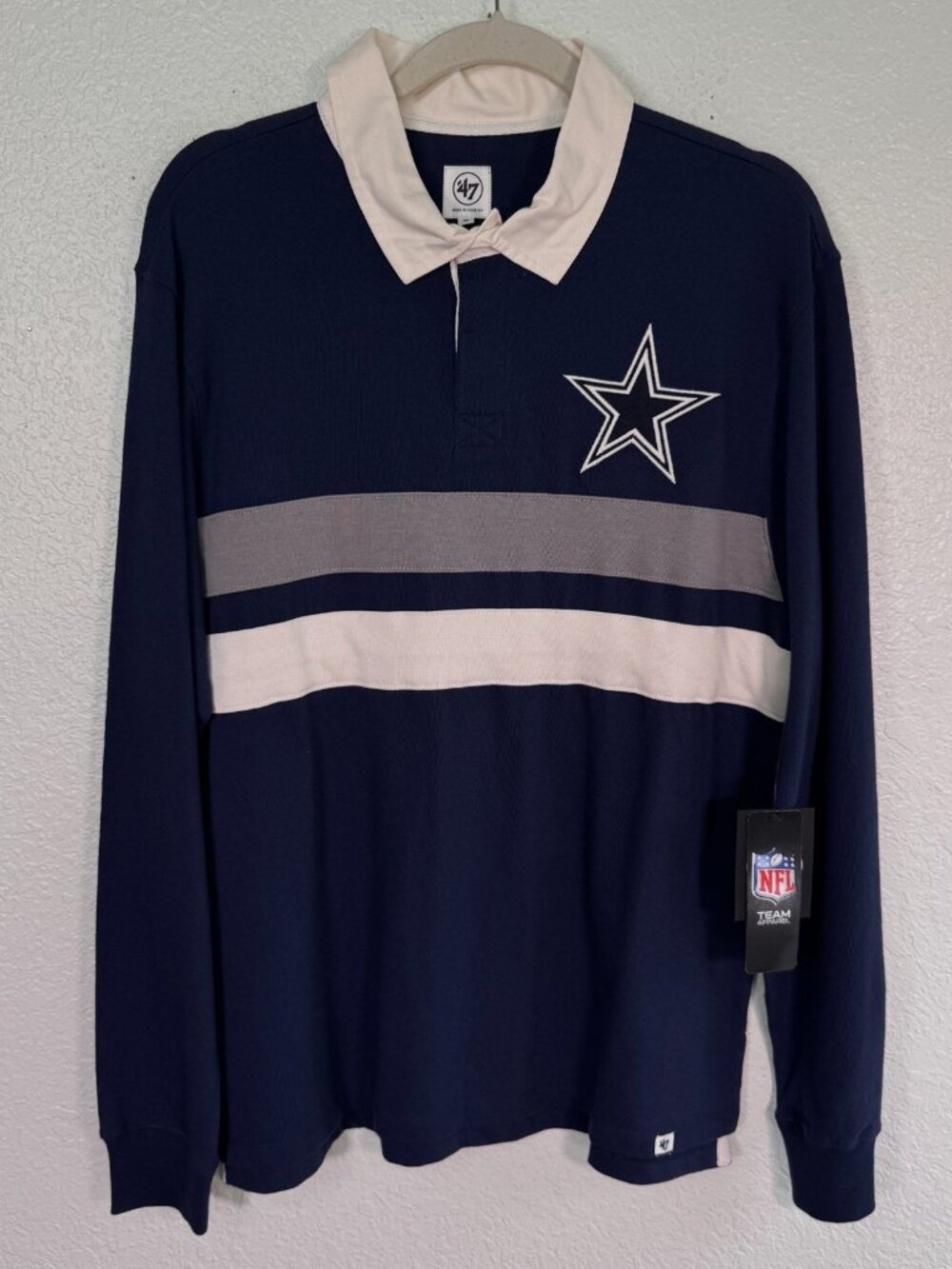 Dallas Cowboys Rugby Polo Shirt Mens Medium NFL Football Preppy Classic '47 NEW
